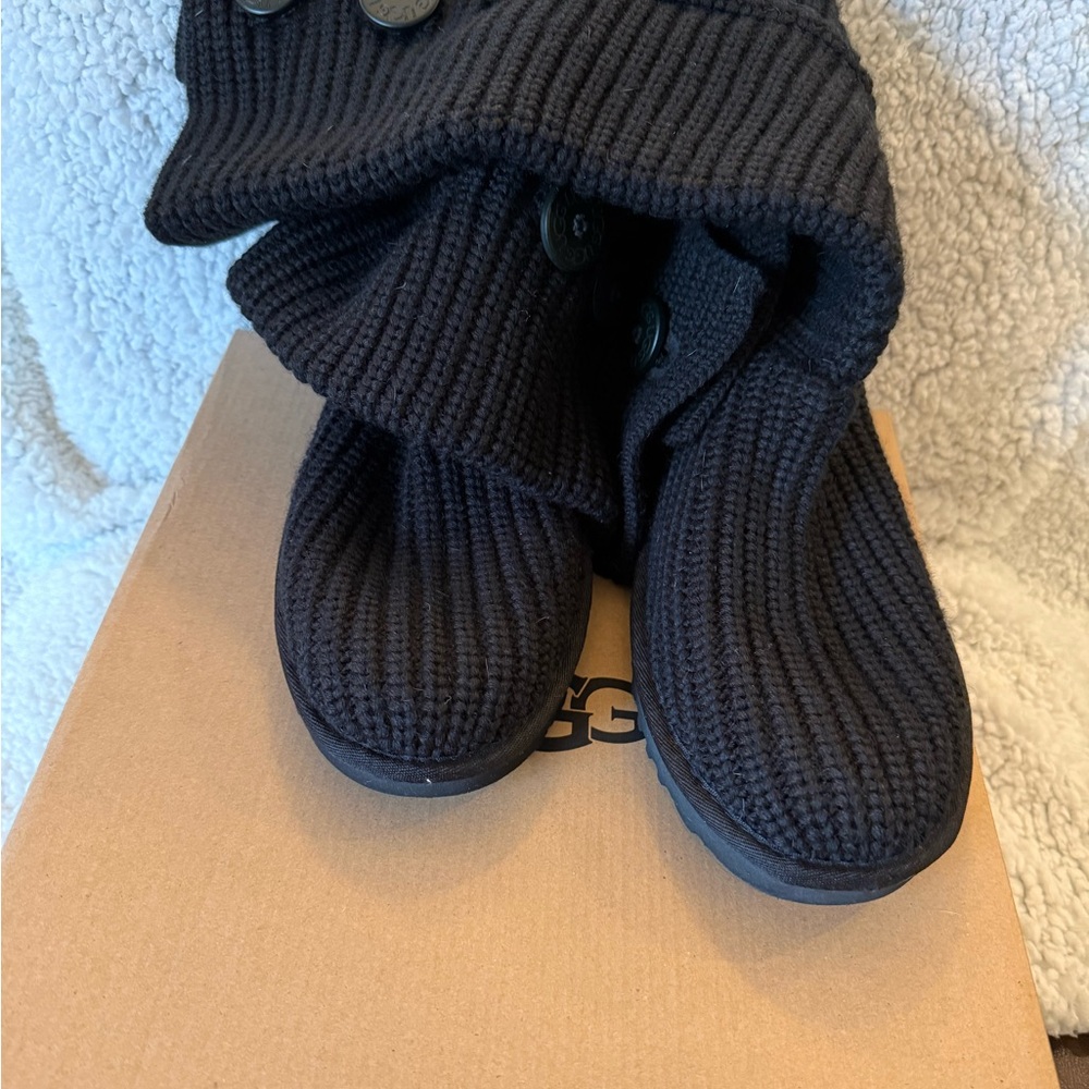 UGG Black Winter Rain Boots with Cozy Ribbed Texture